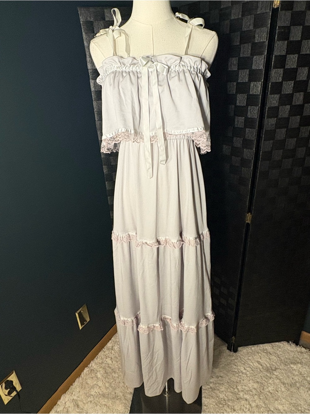 Cottagecore Coquette Vintage Lilac 1970s Vicky Vaughn Prairie Ruffle Maxi Dress